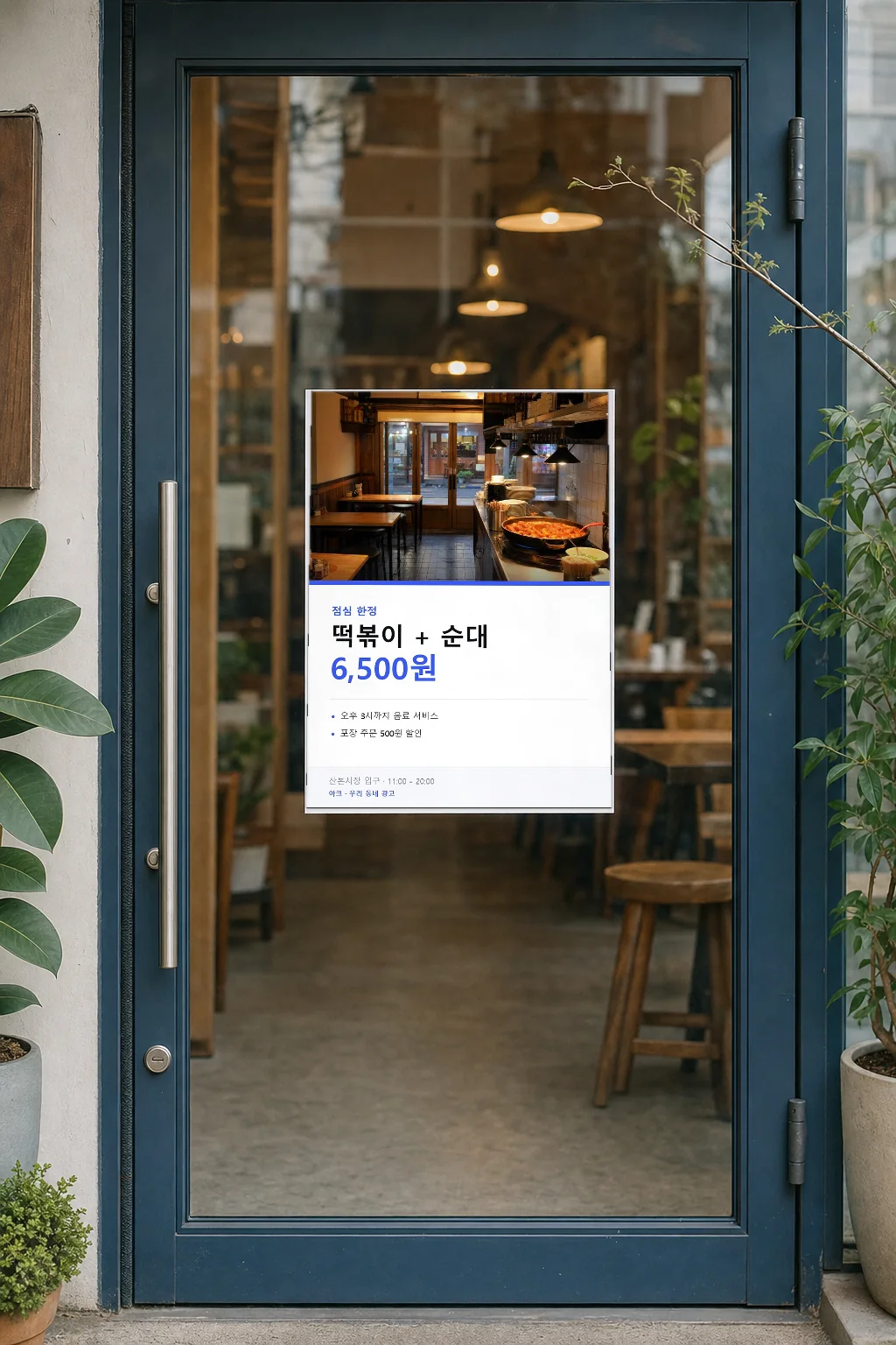 출입문용 코팅 광고 5매 사용 모습